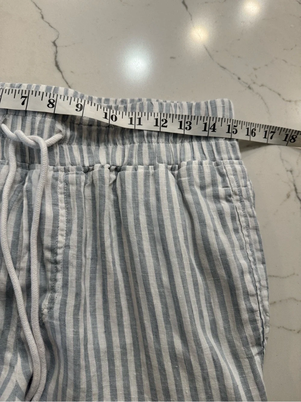 Quince Linen Striped Drawstring Pull On Wide-Leg Pants M SHORT Lagenlook Beach